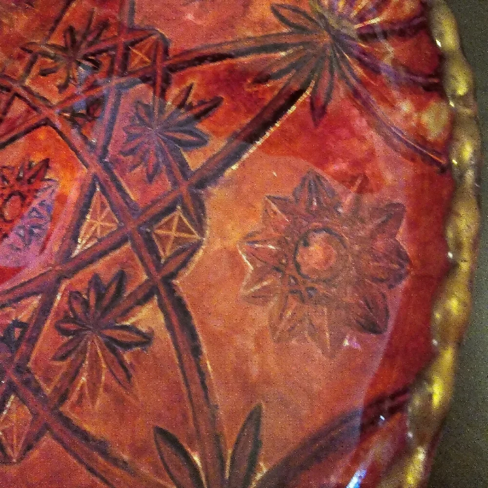 HANDCRAFTED Upcycled Deep Etched Glass Platter HANDPAINTED Tabletop ART Decor - Picture 16 of 17